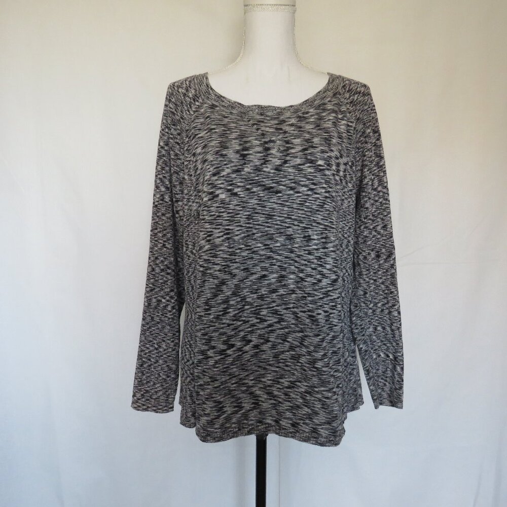 Relativity Gray White Ribbed Women’s Long Sleeves Knit Top 3X